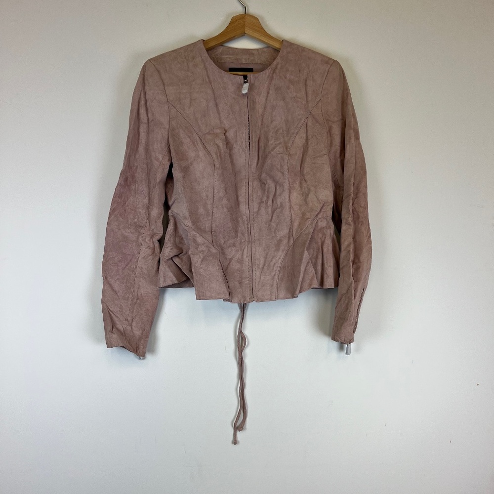 NEW Intermix Sofie Genuine Suede Lather Back Lace Up Jacker Blush Pink Large